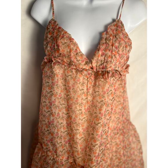 BB Woman Floral Tiered Midi Dress Peach Blush Spaghetti Strap Size MED Boho - Picture 2 of 7